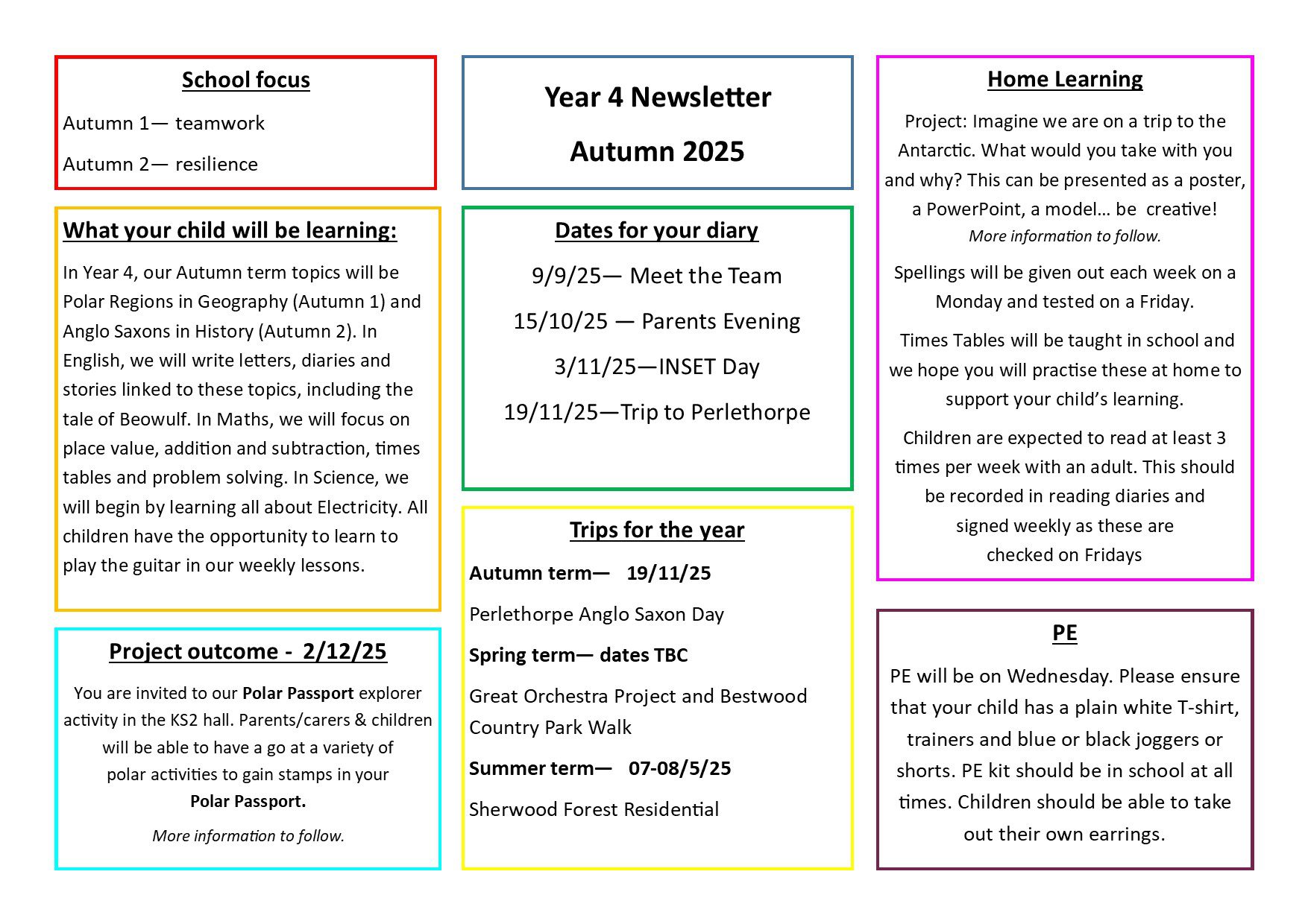 Year 4 Autumn 1 Newsletter